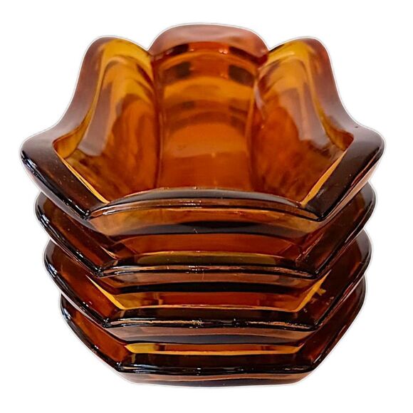 4 Amber Glass Banana Split Boat Sundae Dishes Set Vintage 70s 80s‎ Indiana Glass - Picture 6 of 16